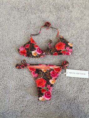 White Fox Boutique Floral & Leopard Print Pink Red Orange Bikini